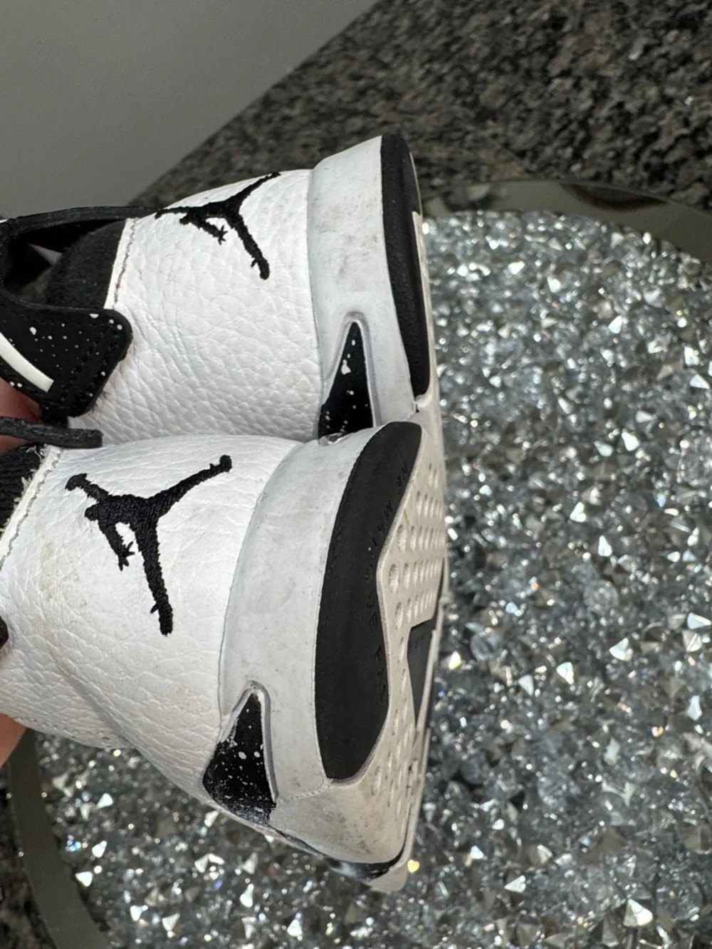 Jordan Kids' White and Black High-Top Sneakers with Speckled Midsole 9C